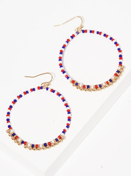 Faceted Glass Beaded Circle Wire Dangle Drop Earrings
