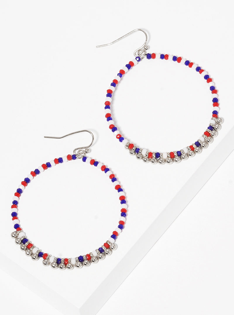 Faceted Glass Beaded Circle Wire Dangle Drop Earrings