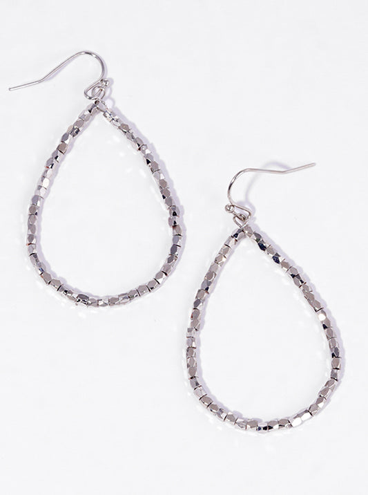Faceted Metallic Beaded Teardrop Dangle Earrings