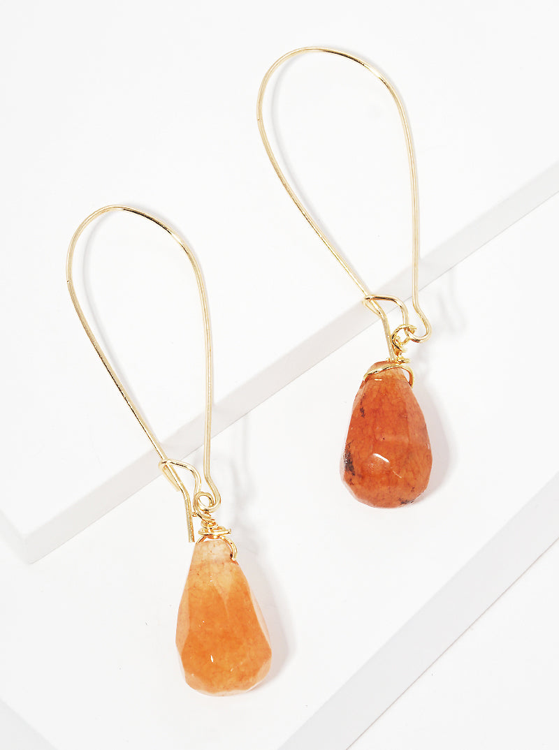 Faceted Semi-precious Natural Stone Teardrop Dangle Drop Earrings