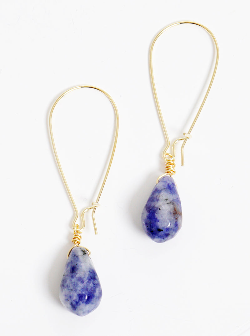 Faceted Semi-precious Natural Stone Teardrop Dangle Drop Earrings