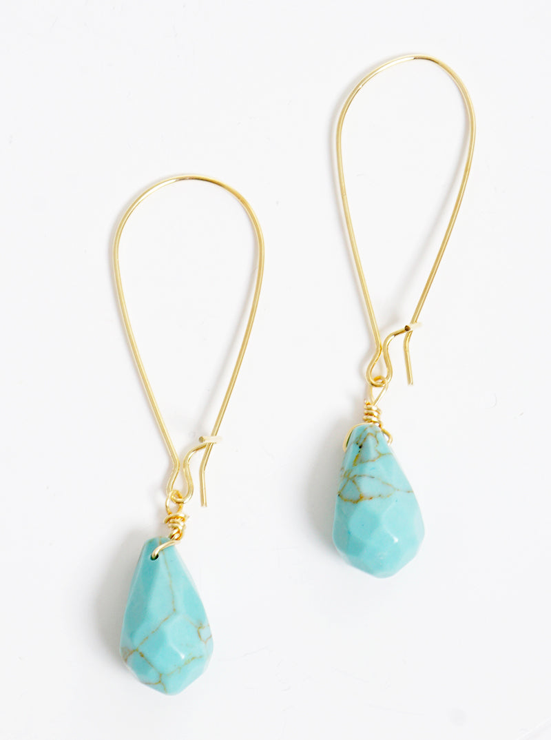 Faceted Semi-precious Natural Stone Teardrop Dangle Drop Earrings