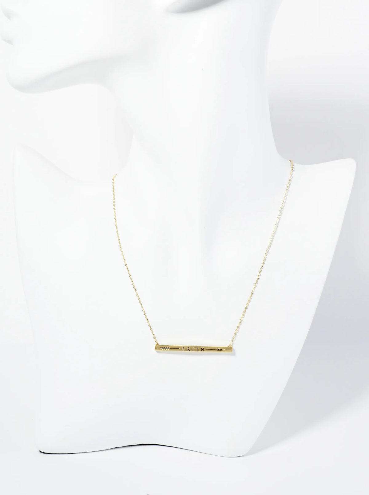 Faith Arrow Engraved 18K Gold Dipped Horizontal Brass Bar Pendant Inspirational Necklace