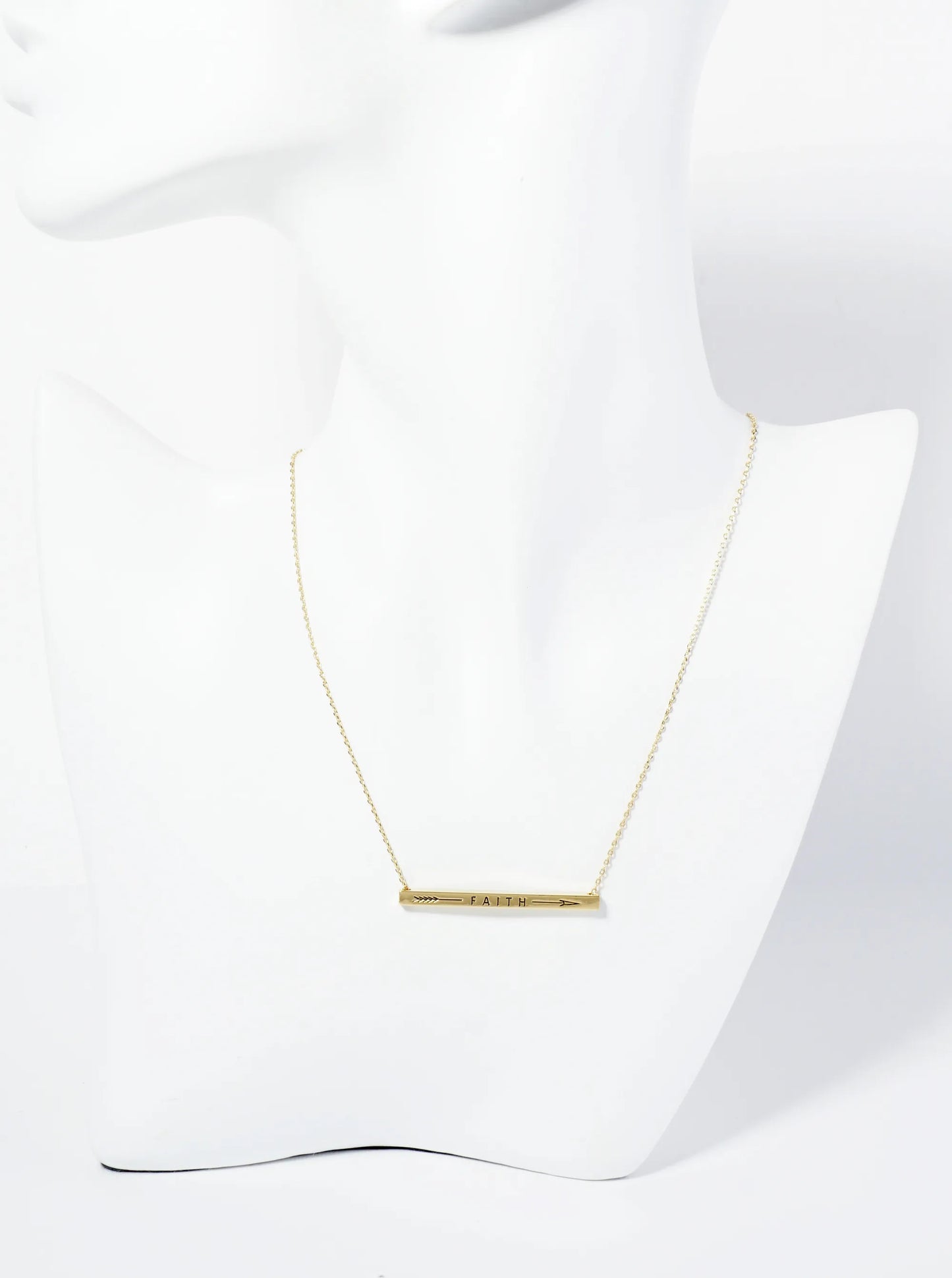 Faith Arrow Engraved 18K Gold Dipped Horizontal Brass Bar Pendant Inspirational Necklace