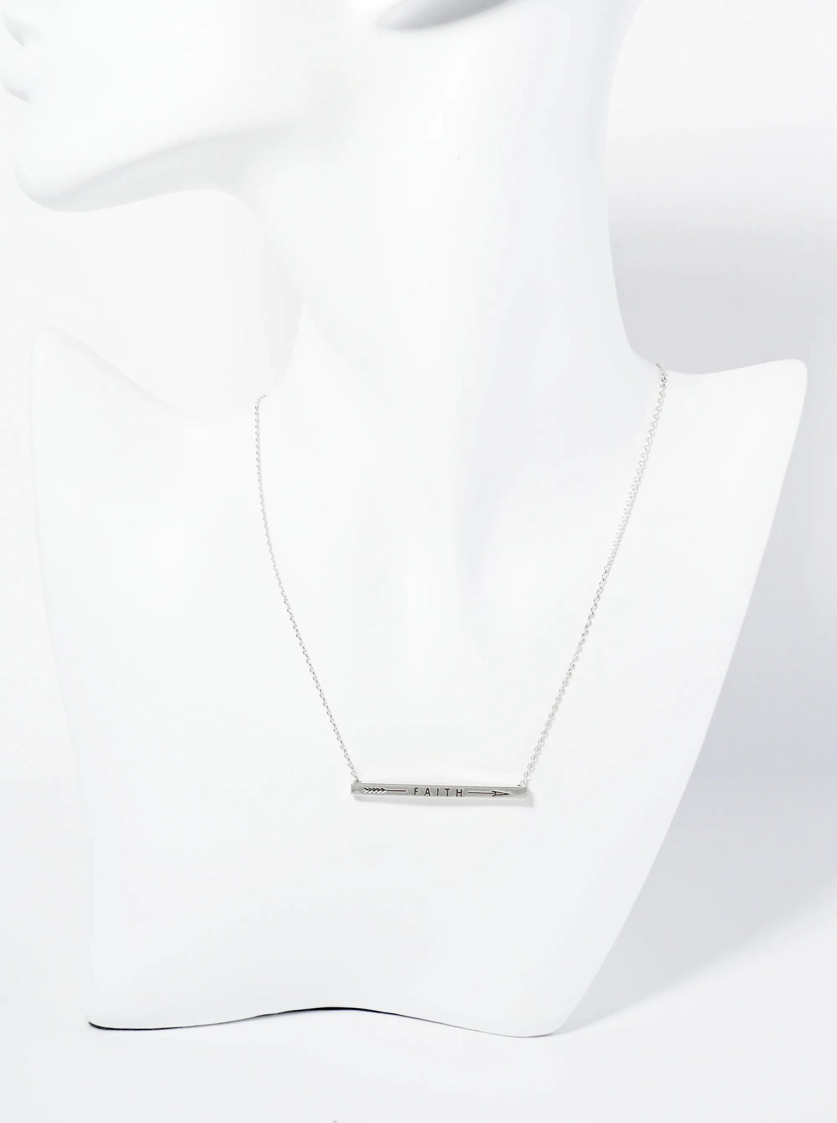 Faith Arrow Engraved 18K Gold Dipped Horizontal Brass Bar Pendant Inspirational Necklace