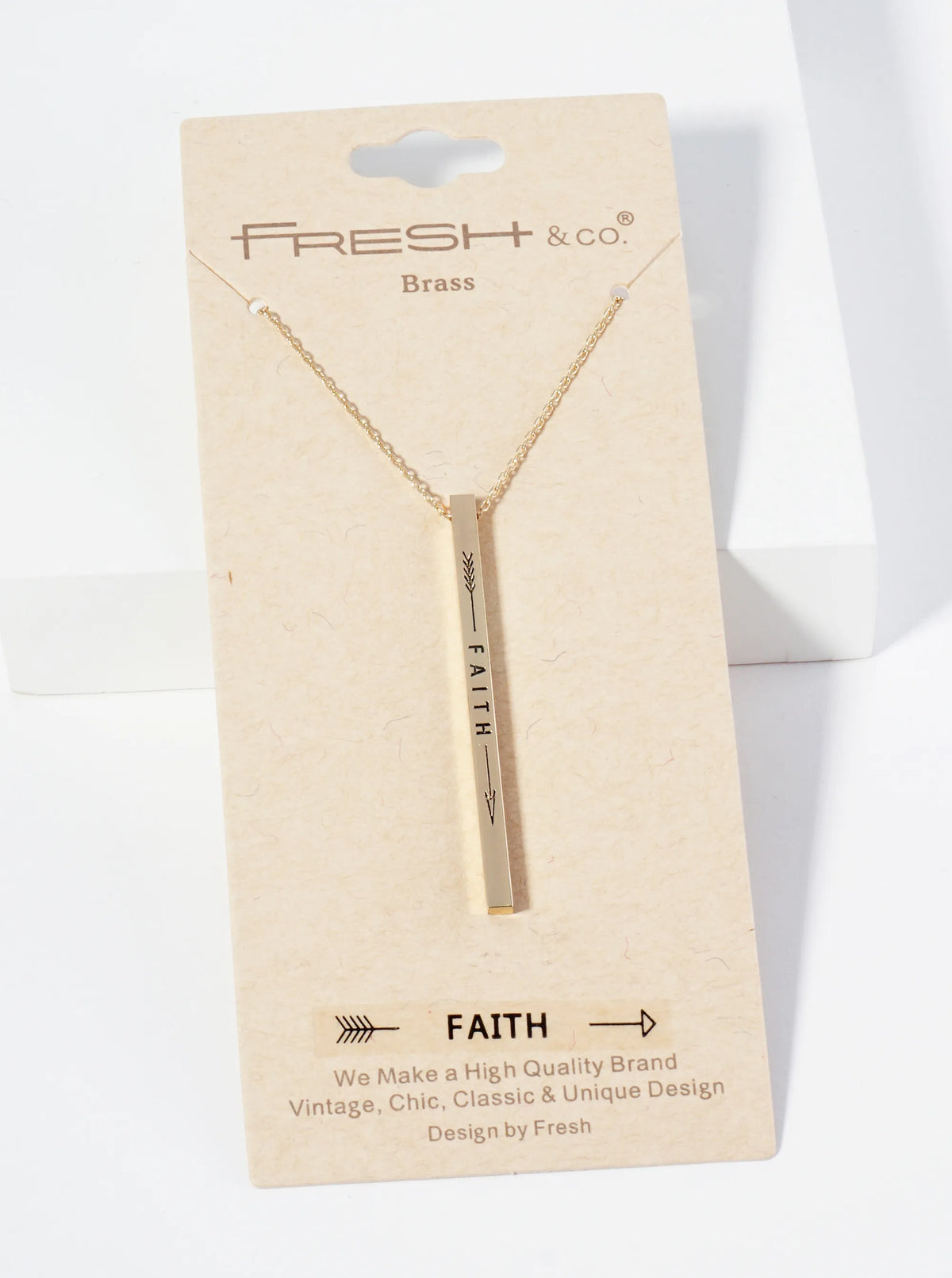 Faith Arrow Engraved Vertical Bar Pendant Inspirational Necklace