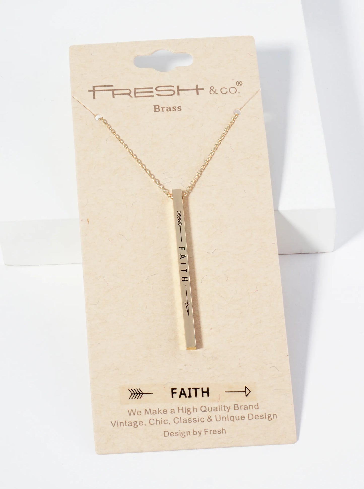 Faith Arrow Engraved Vertical Bar Pendant Inspirational Necklace