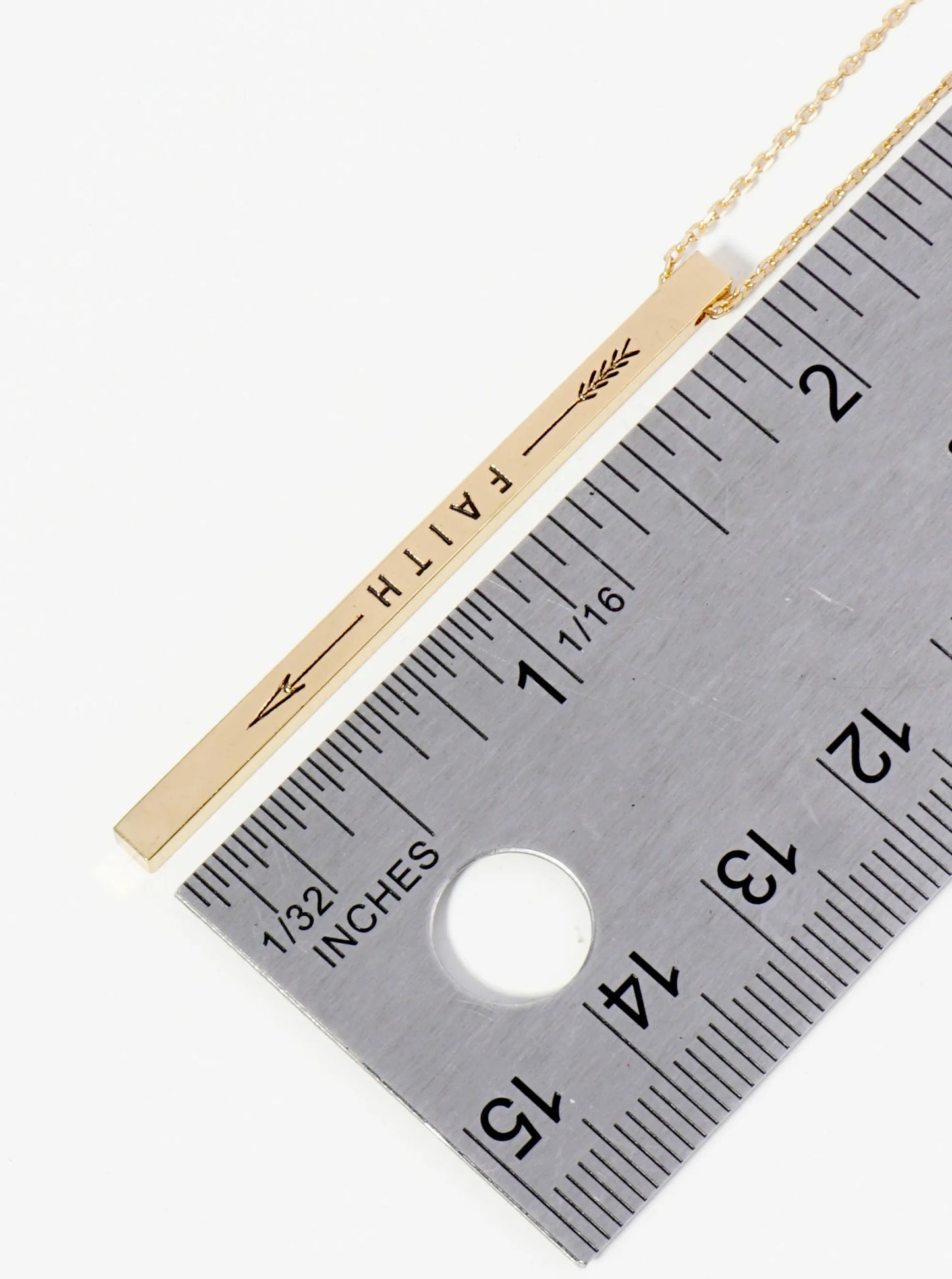 Faith Arrow Engraved Vertical Bar Pendant Inspirational Necklace