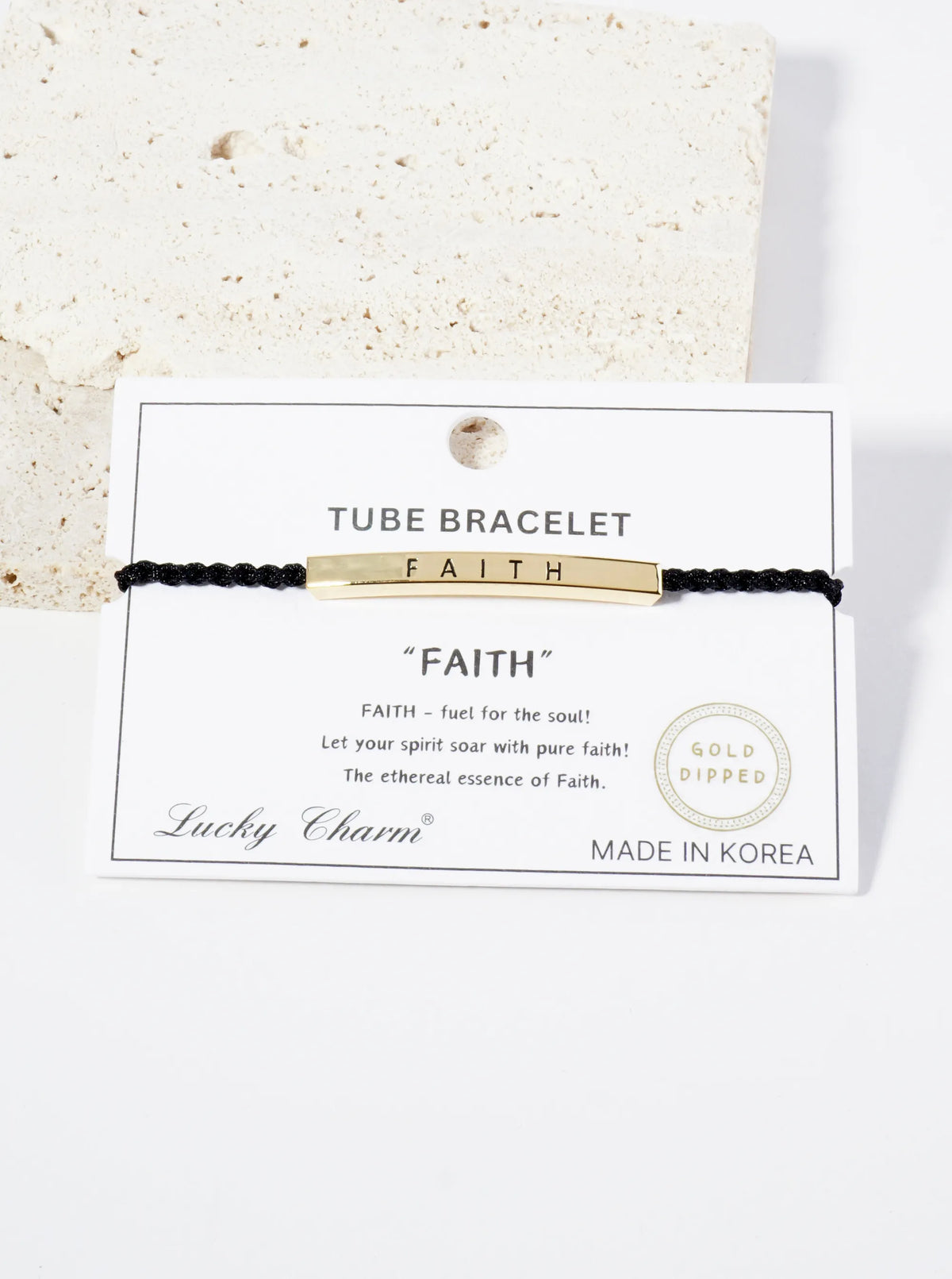 Faith Engraved 18K Gold Dipped Curved Brass Tube Bar Adjustable Pull Tie Bracelet