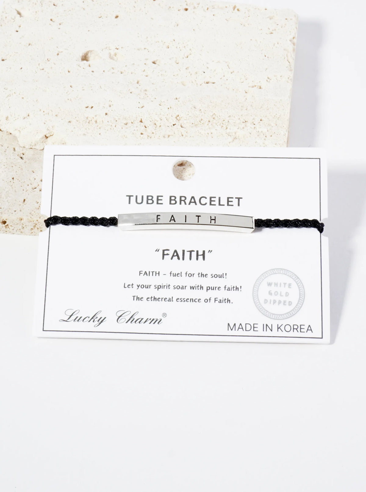 Faith Engraved 18K Gold Dipped Curved Brass Tube Bar Adjustable Pull Tie Bracelet