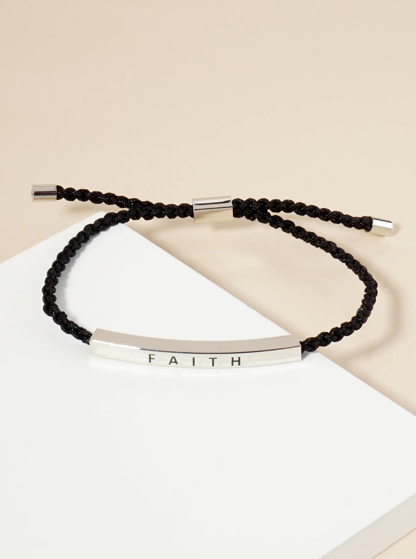 Faith Engraved 18K Gold Dipped Curved Brass Tube Bar Adjustable Pull Tie Bracelet