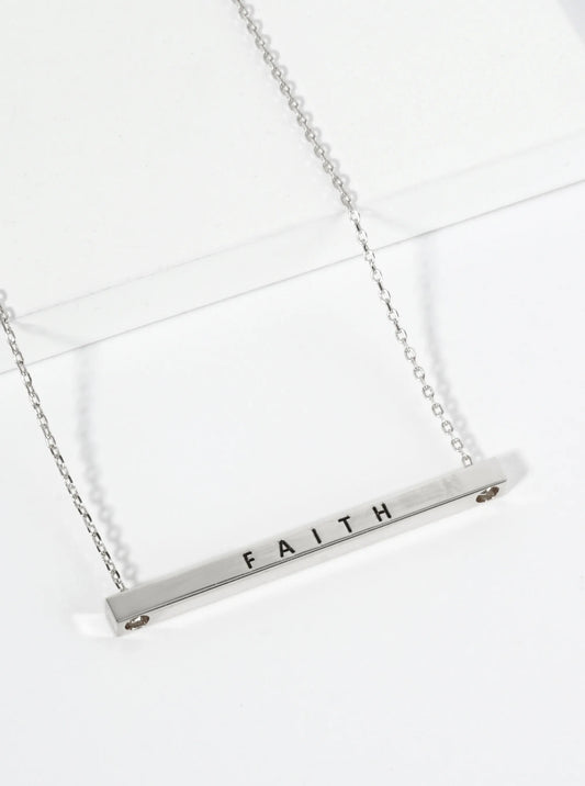 Faith Engraved 18K Gold Dipped Horizontal Brass Bar Pendant Inspirational Necklace