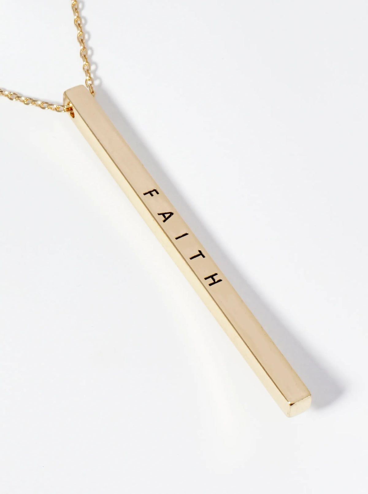 Faith Engraved Vertical Bar Pendant Inspirational Necklace