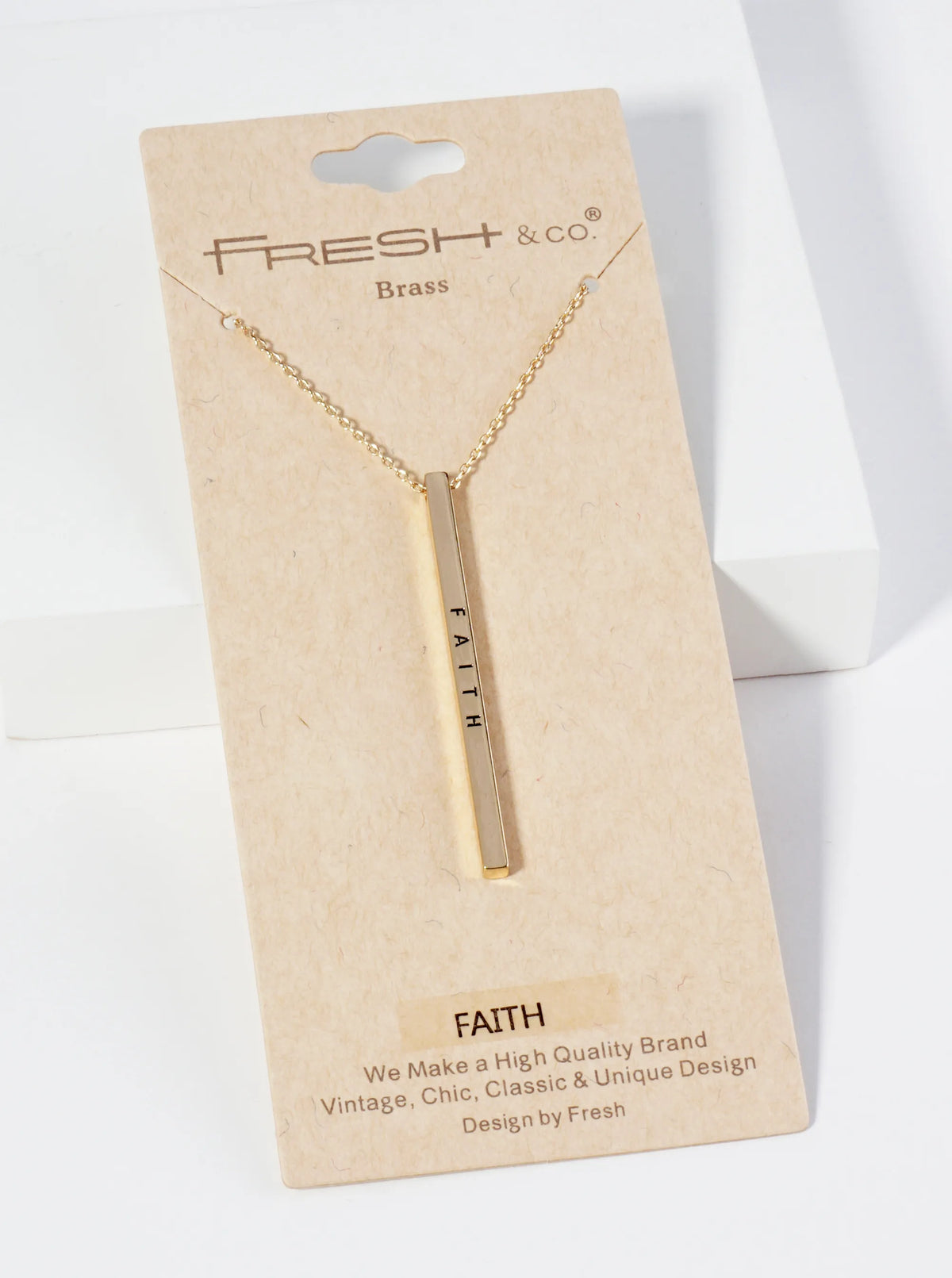 Faith Engraved Vertical Bar Pendant Inspirational Necklace