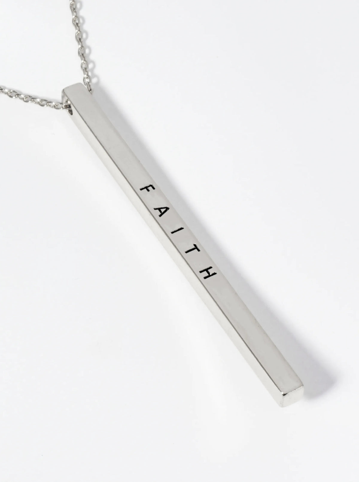 Faith Engraved Vertical Bar Pendant Inspirational Necklace
