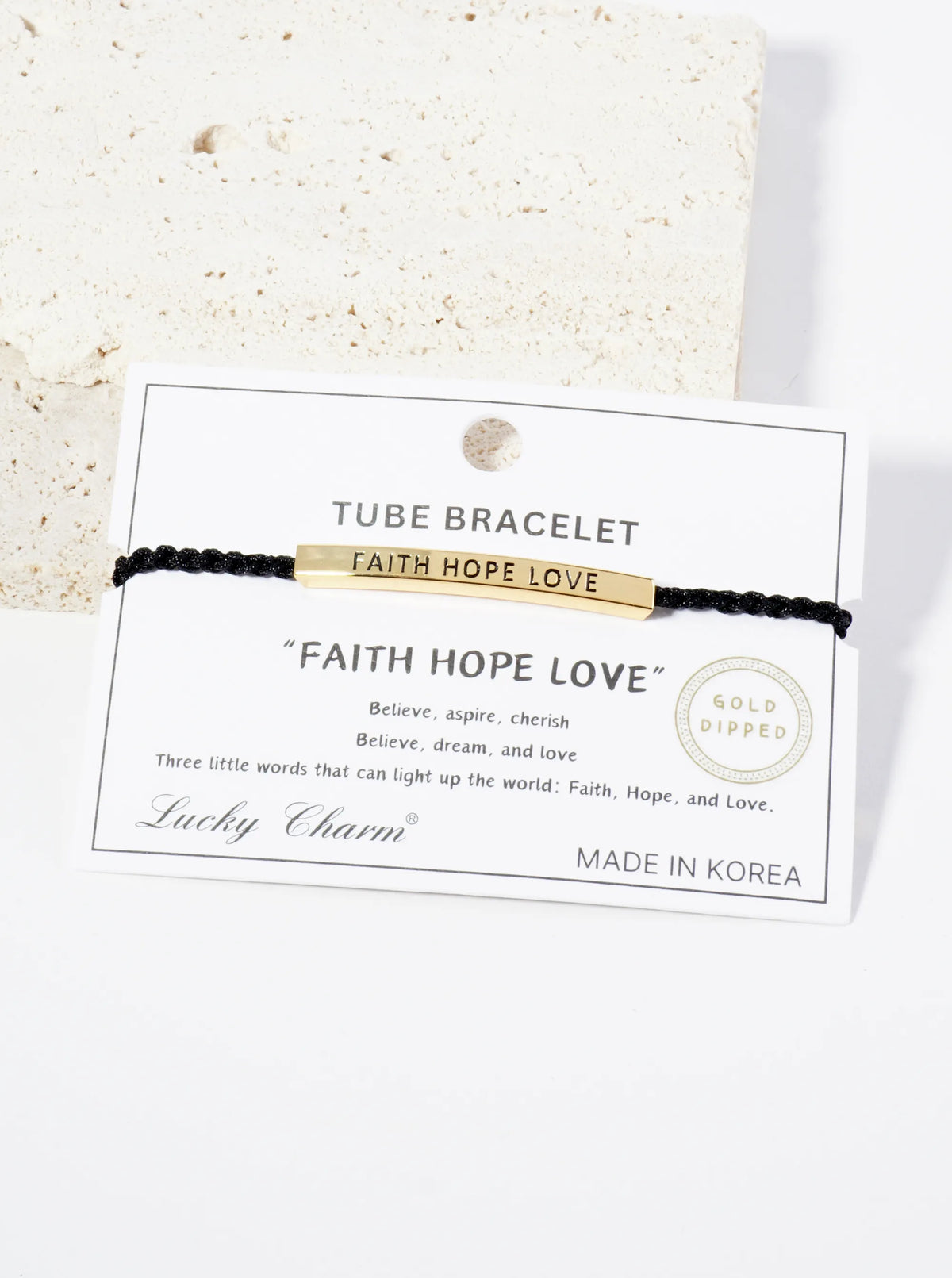 Faith Hope Love Engraved 18K Gold Dipped Curved Brass Tube Bar Adjustable Pull Tie Bracelet