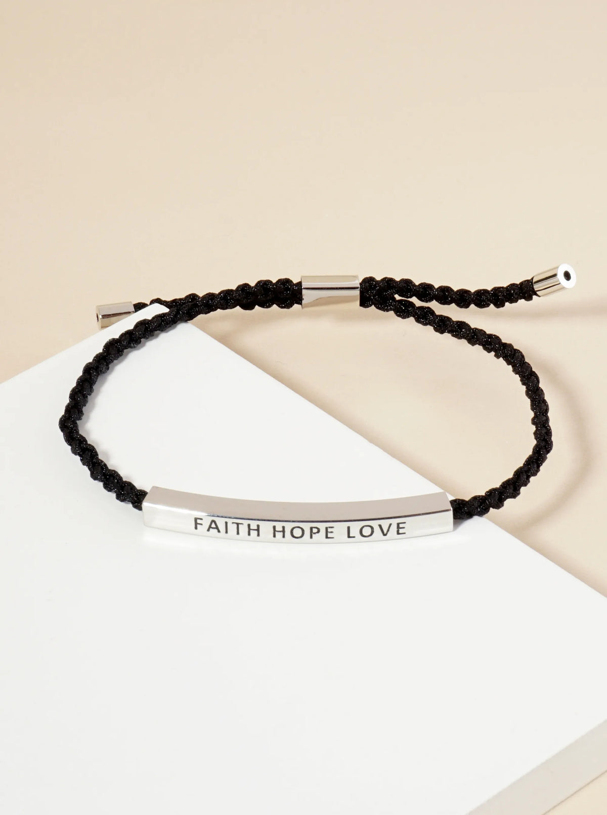 Faith Hope Love Engraved 18K Gold Dipped Curved Brass Tube Bar Adjustable Pull Tie Bracelet