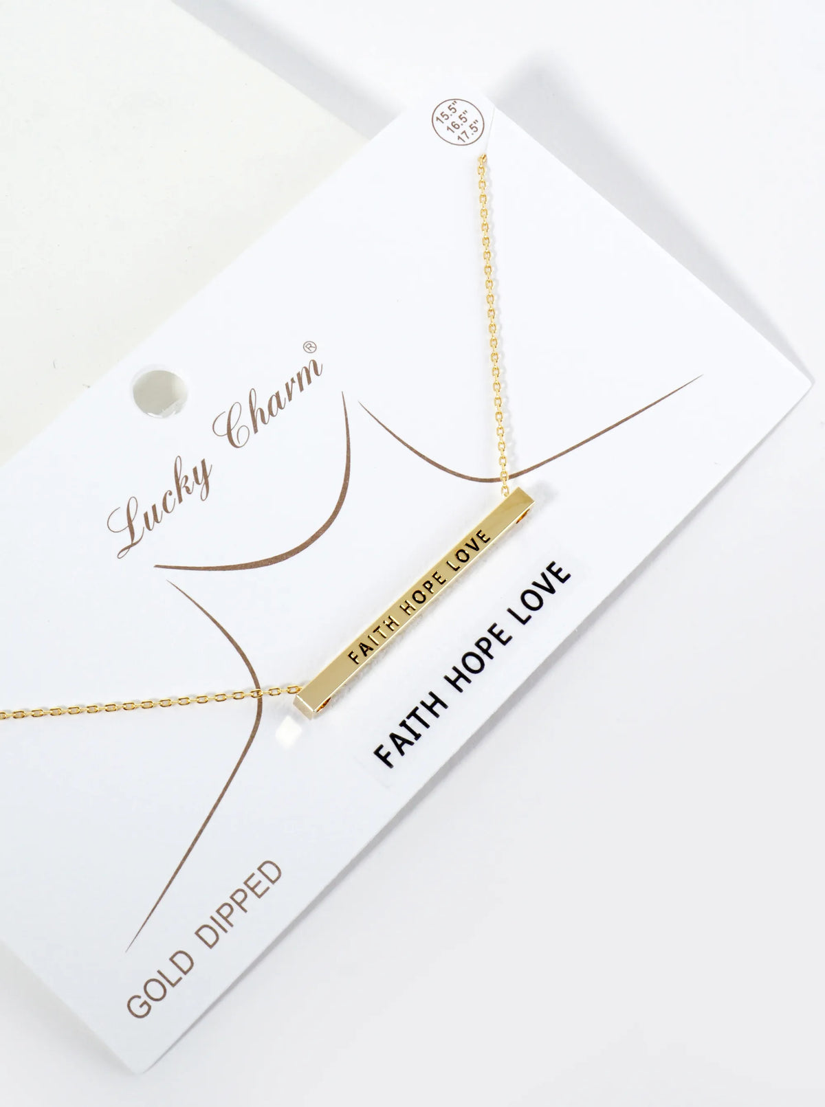 Faith Hope Love Engraved 18K Gold Dipped Horizontal Brass Bar Pendant Inspirational Necklace