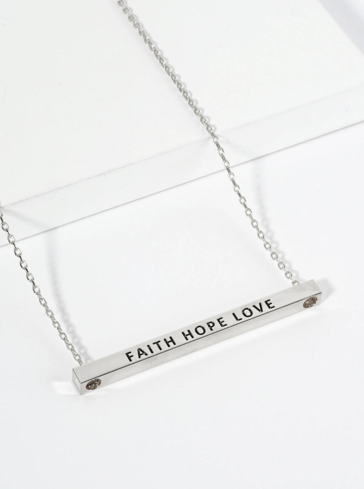 Faith Hope Love Engraved 18K Gold Dipped Horizontal Brass Bar Pendant Inspirational Necklace