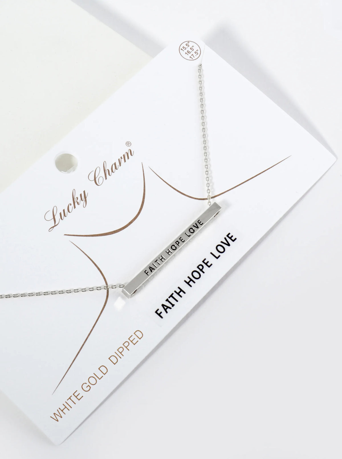 Faith Hope Love Engraved 18K Gold Dipped Horizontal Brass Bar Pendant Inspirational Necklace