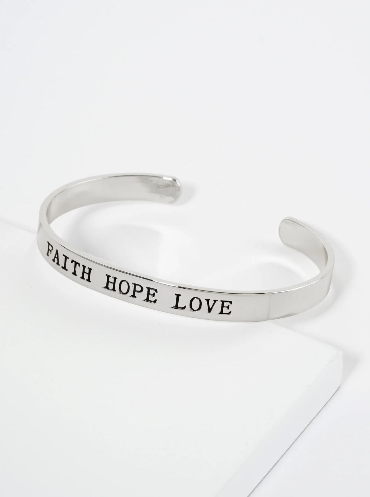 Faith Hope Love Engraved 18K Gold Dipped Open Cuff Bangle Bracelet