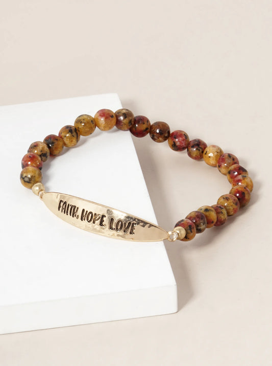 Faith Hope Love Engraved 6mm Semi-Precious Stone Stretch Bracelet