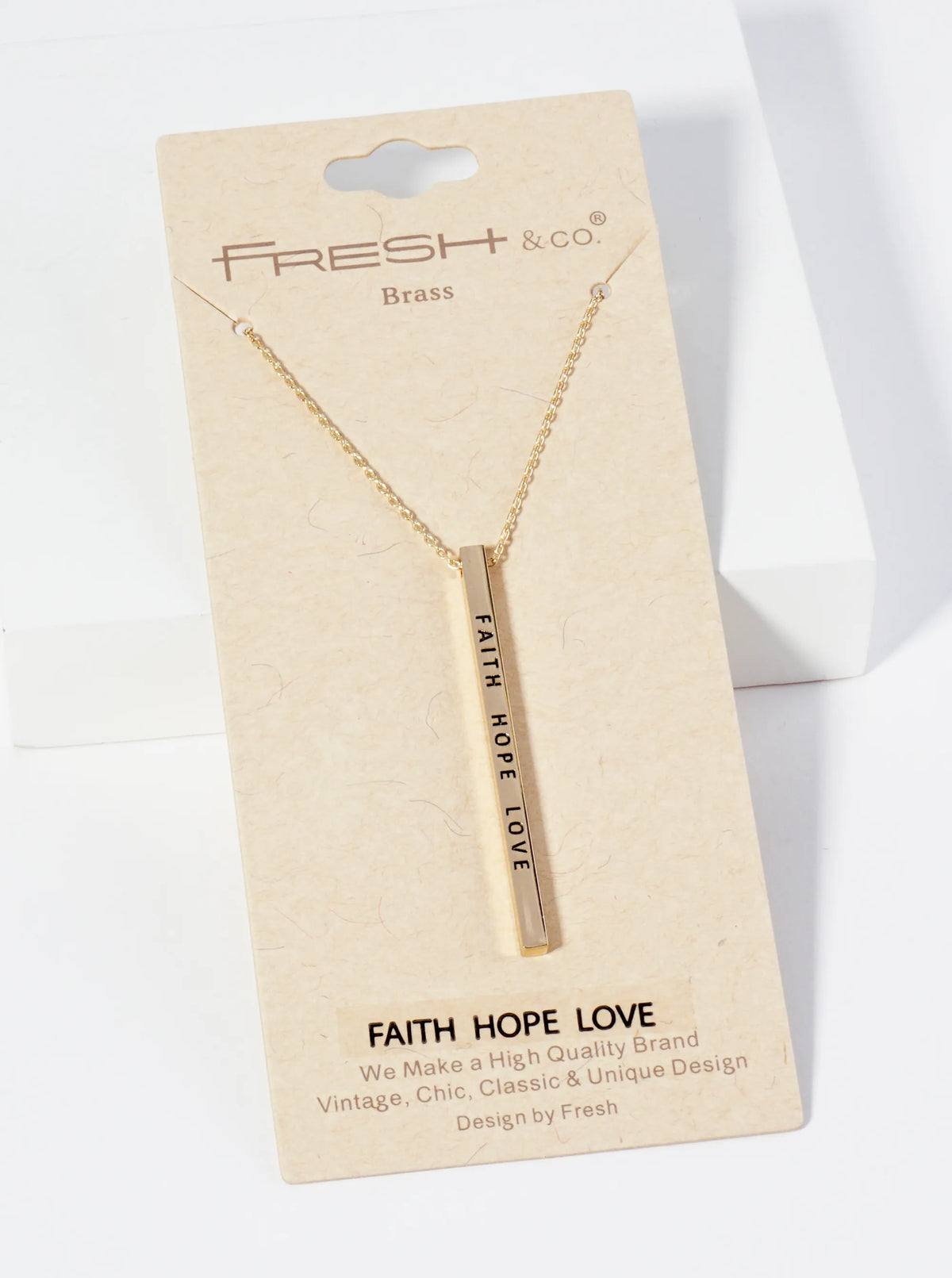 Faith Hope Love Engraved Vertical Bar Pendant Inspirational Necklace