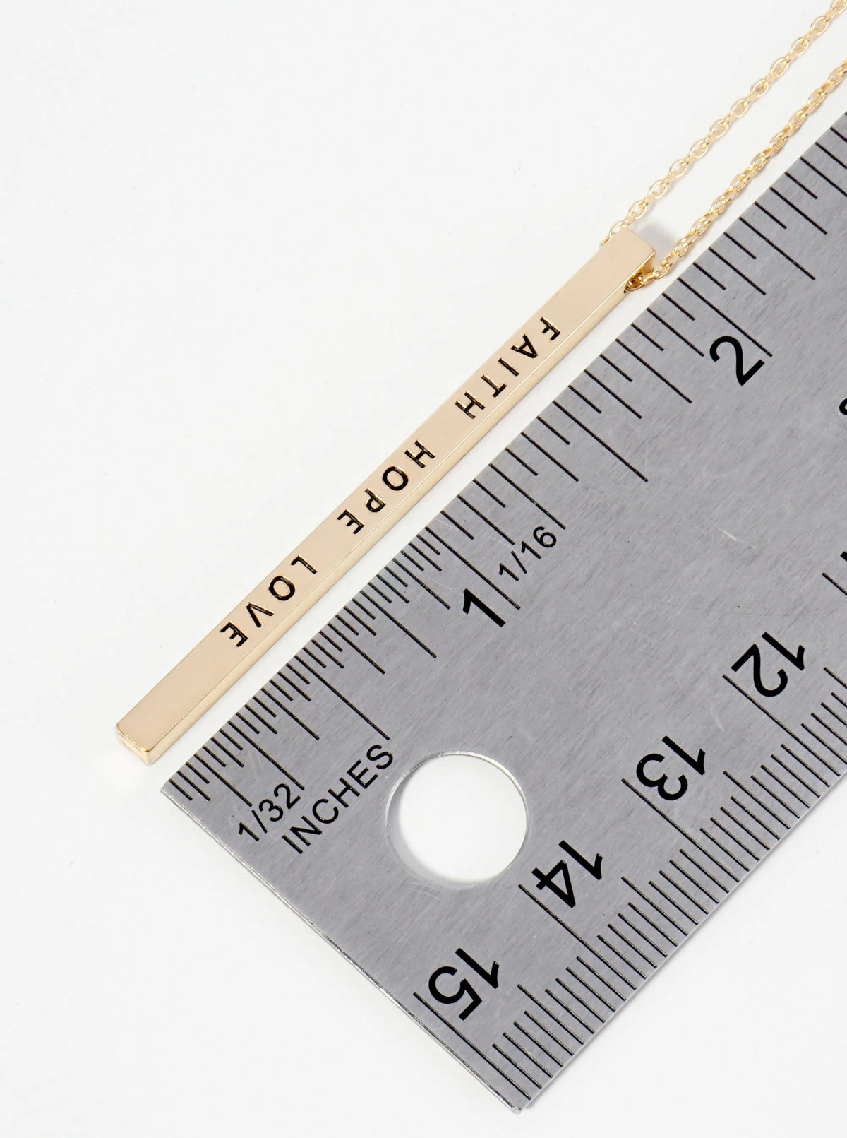 Faith Hope Love Engraved Vertical Bar Pendant Inspirational Necklace