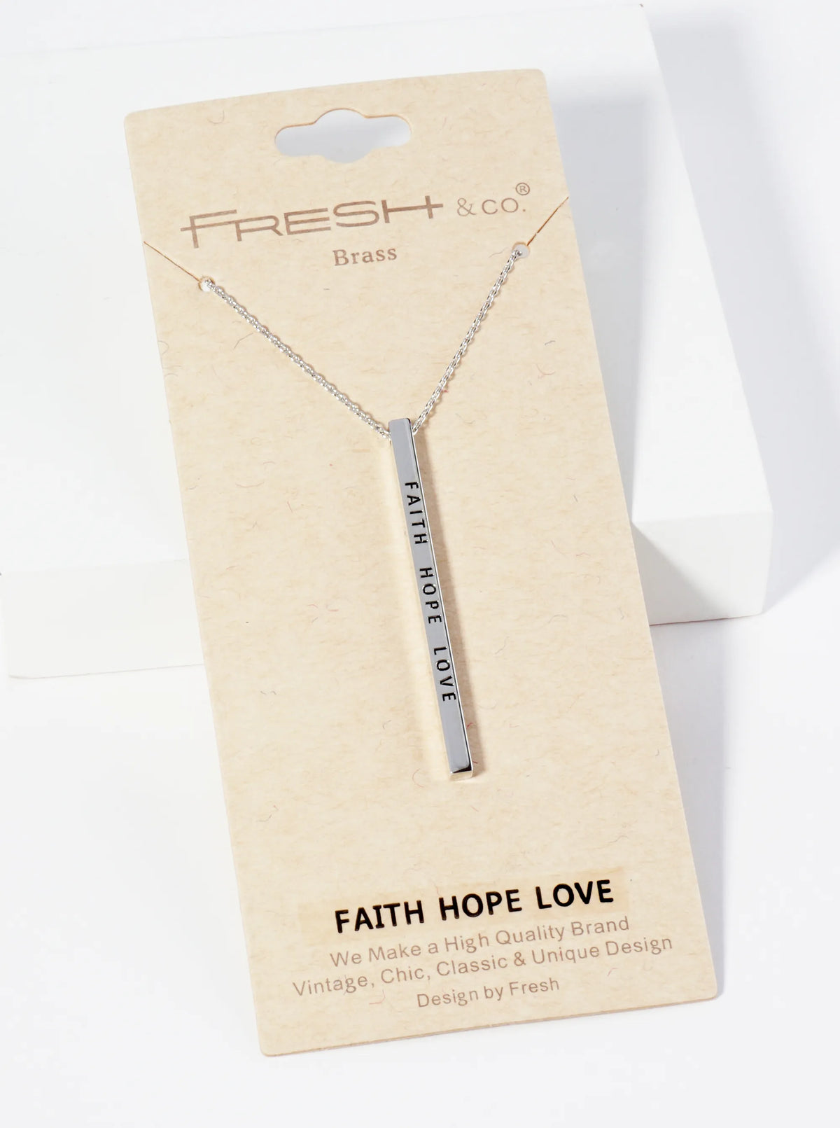 Faith Hope Love Engraved Vertical Bar Pendant Inspirational Necklace