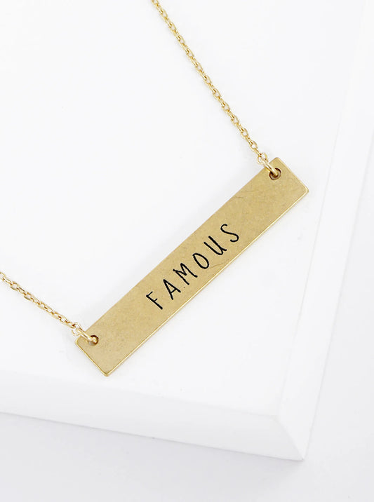 Famous Engraved Horizontal Bar Pendant Necklace