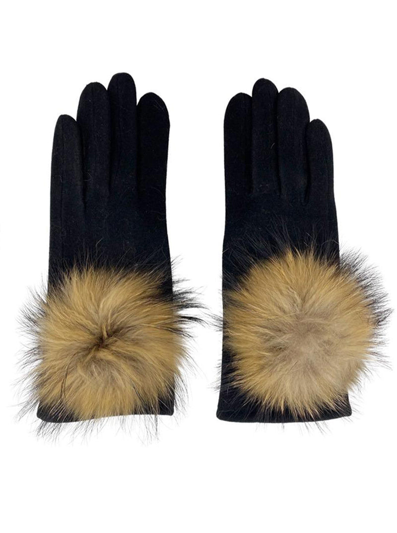 Faux Fur Pom Pom Fleece Touchscreen Gloves