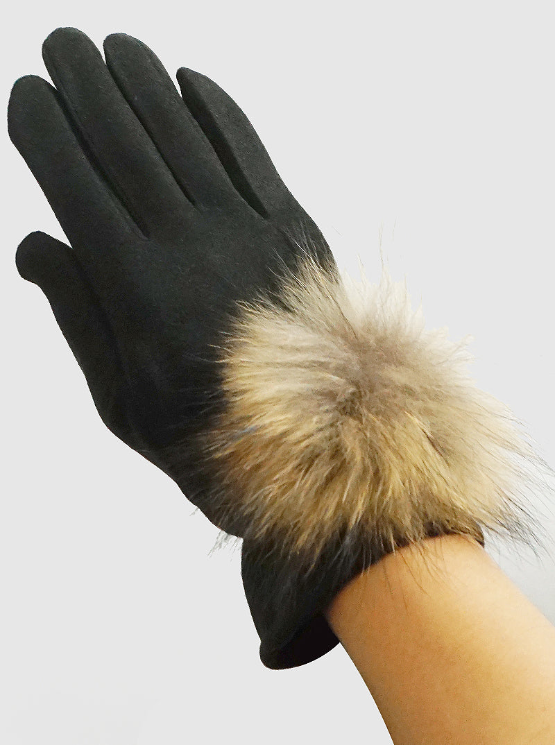 Faux Fur Pom Pom Fleece Touchscreen Gloves