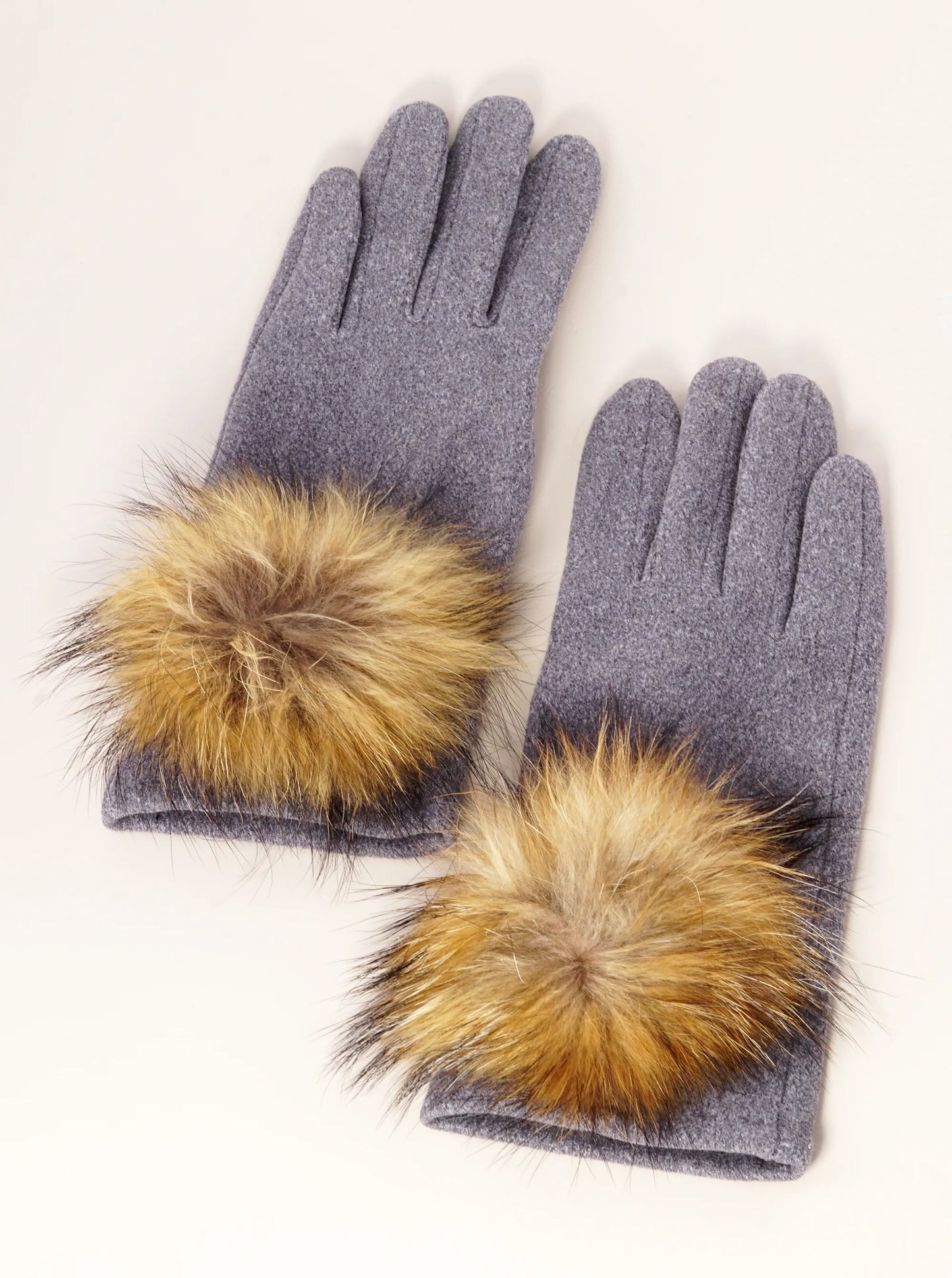 Faux Fur Pom Pom Fleece Touchscreen Gloves