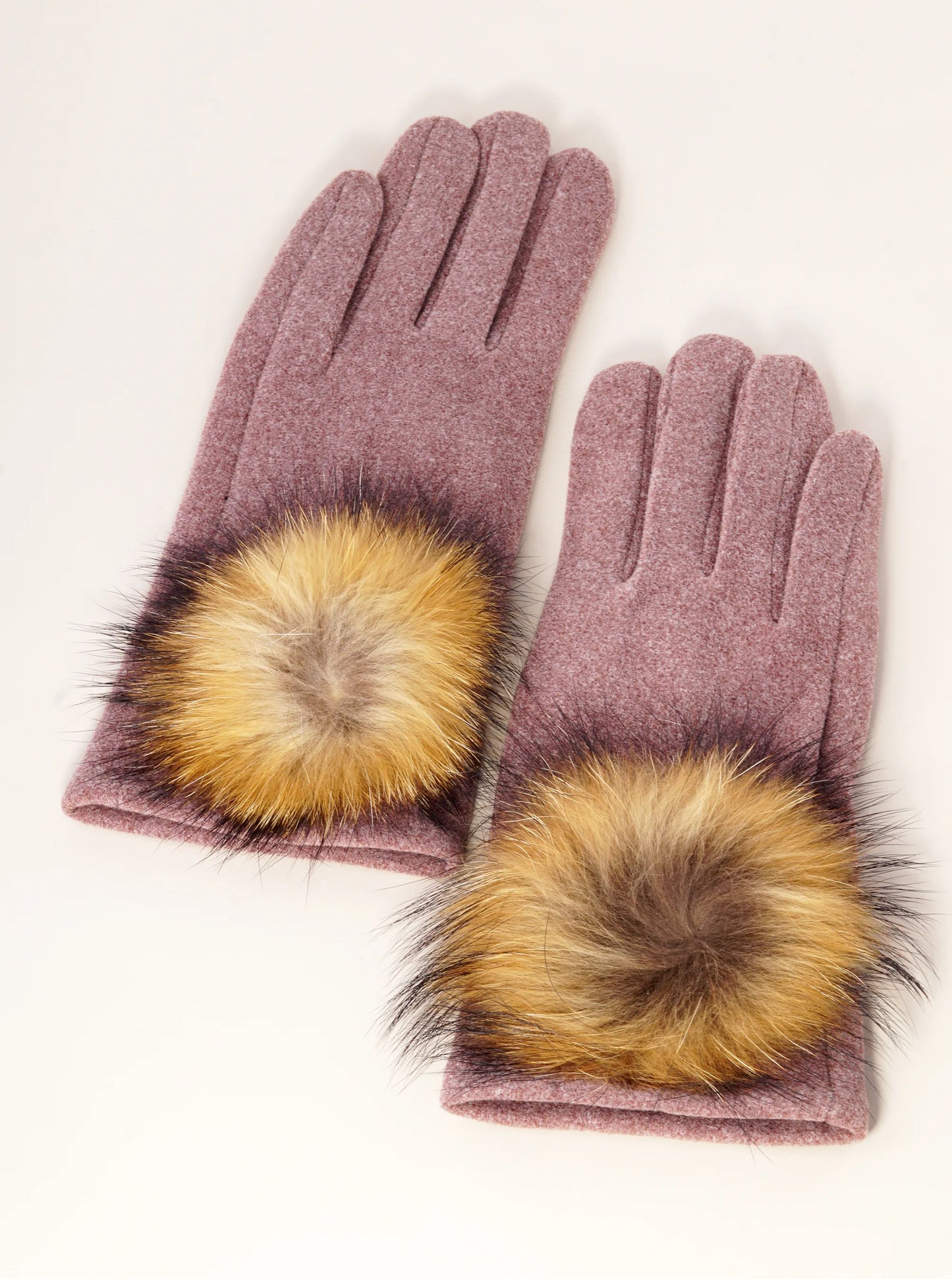 Faux Fur Pom Pom Fleece Touchscreen Gloves