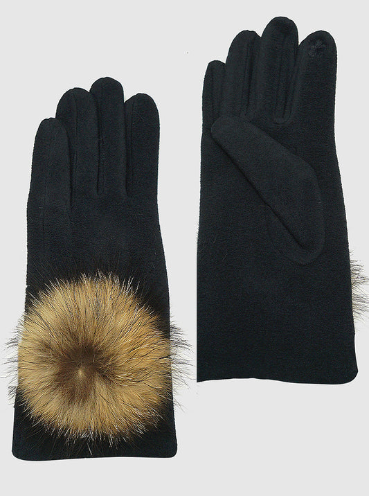 Faux Fur Pom Pom Fleece Touchscreen Gloves