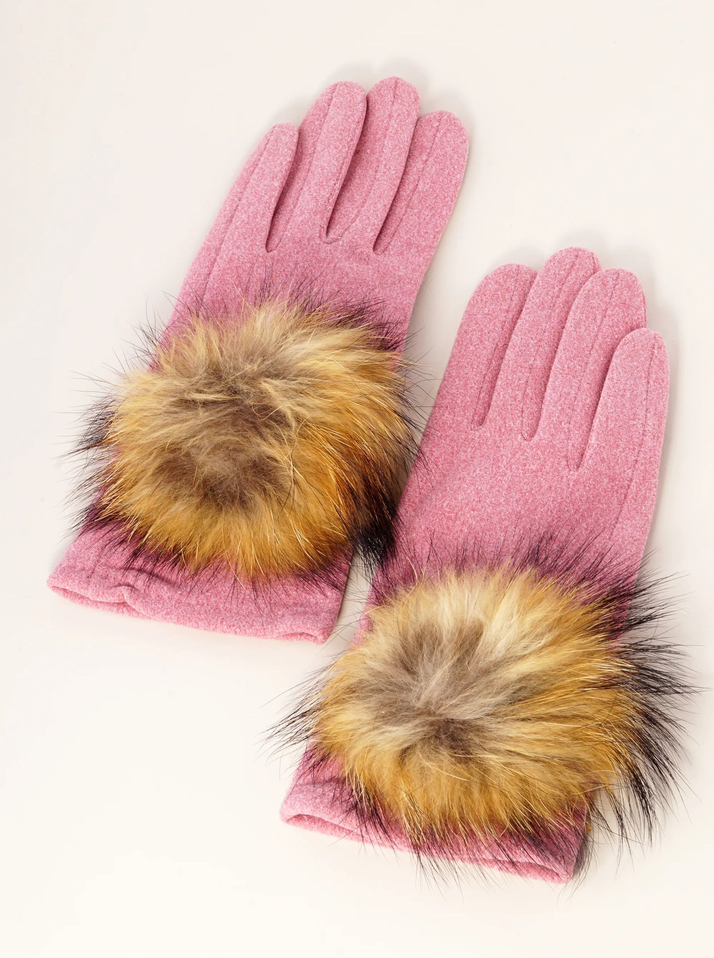 Faux Fur Pom Pom Fleece Touchscreen Gloves