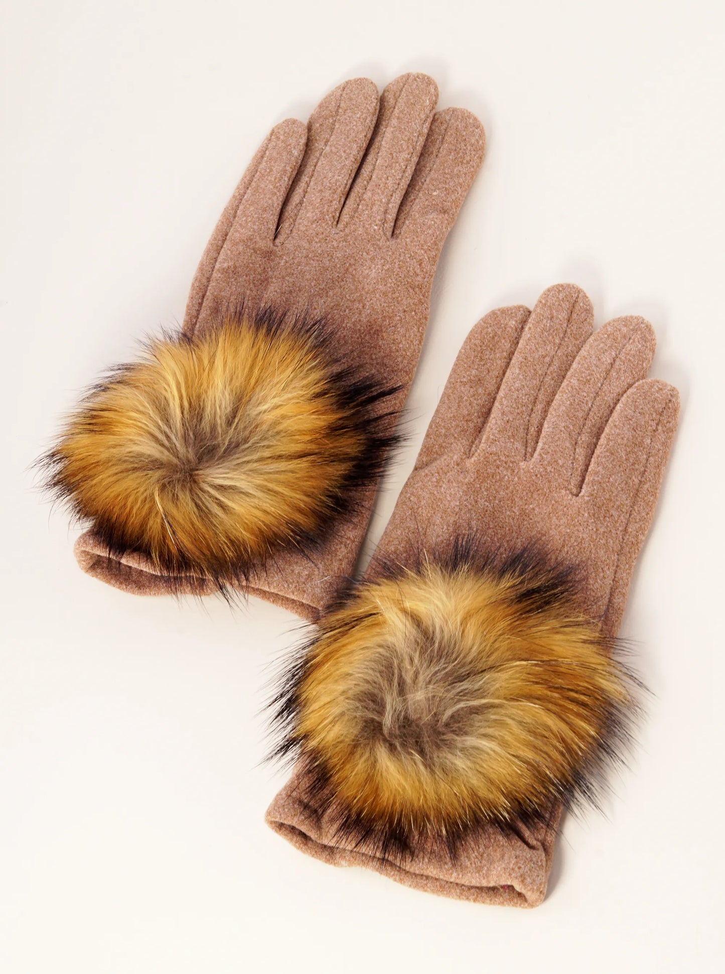 Faux Fur Pom Pom Fleece Touchscreen Gloves