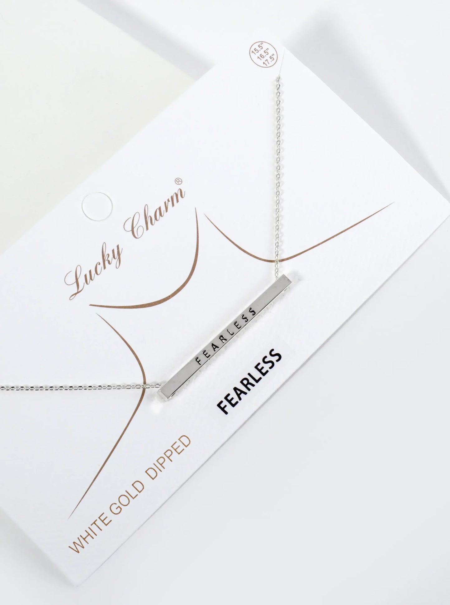 Fearless Engraved 18K Gold Dipped Horizontal Brass Bar Pendant Inspirational Necklace