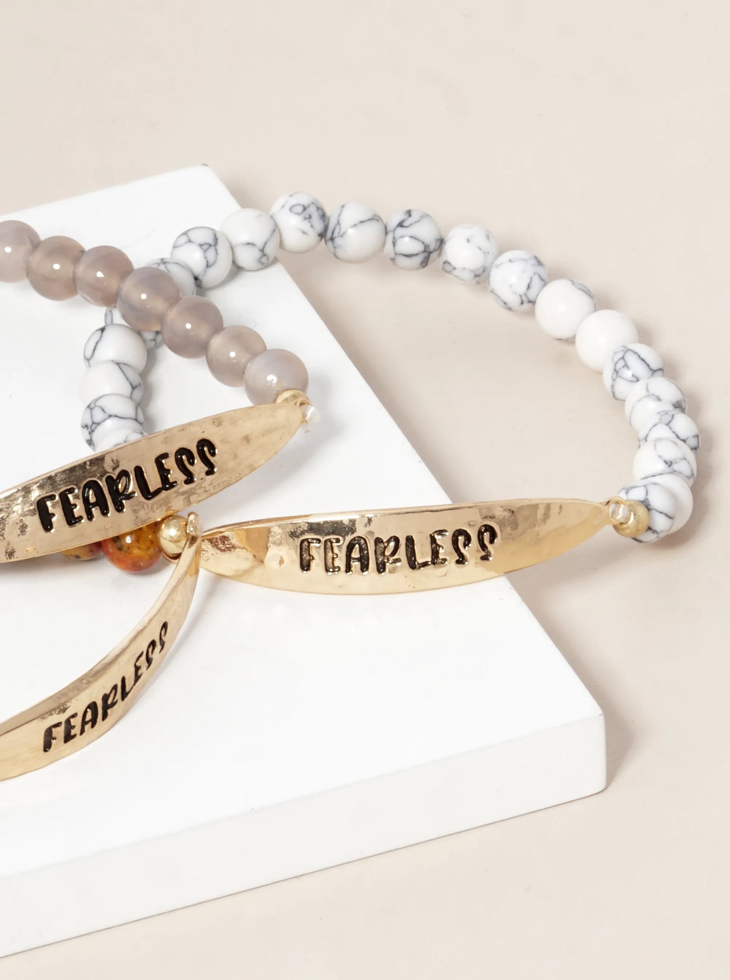 Fearless Engraved 6mm Semi-Precious Stone Stretch Bracelet
