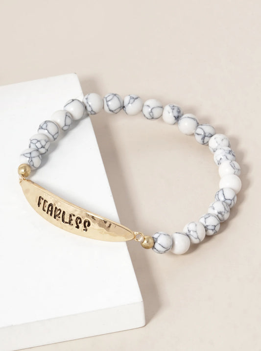 Fearless Engraved 6mm Semi-Precious Stone Stretch Bracelet