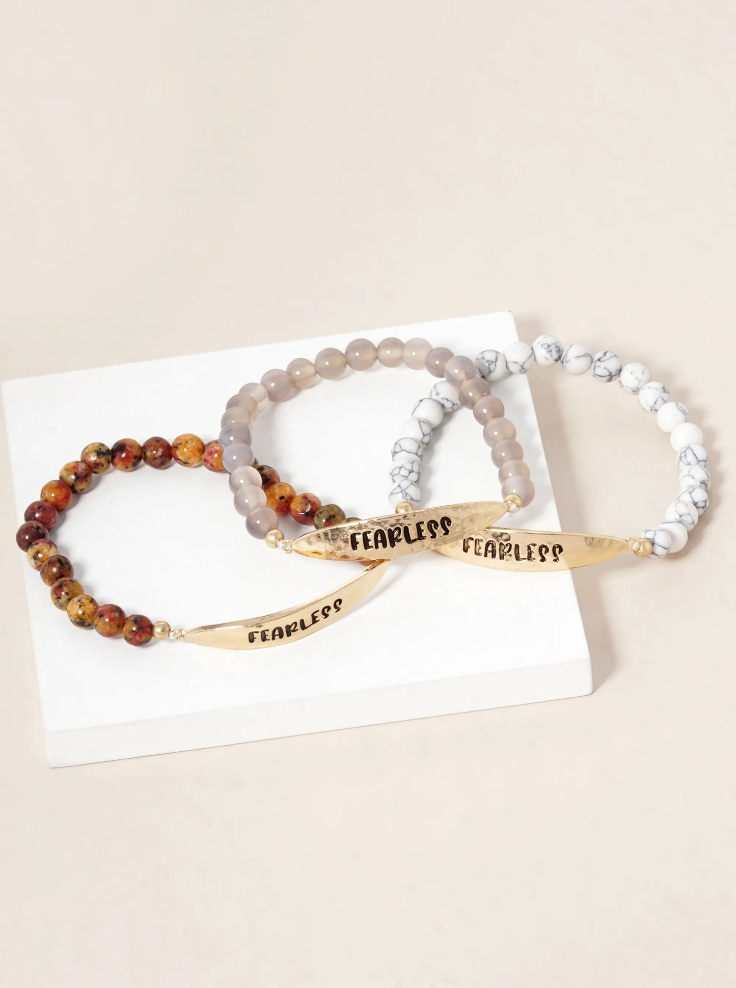Fearless Engraved 6mm Semi-Precious Stone Stretch Bracelet