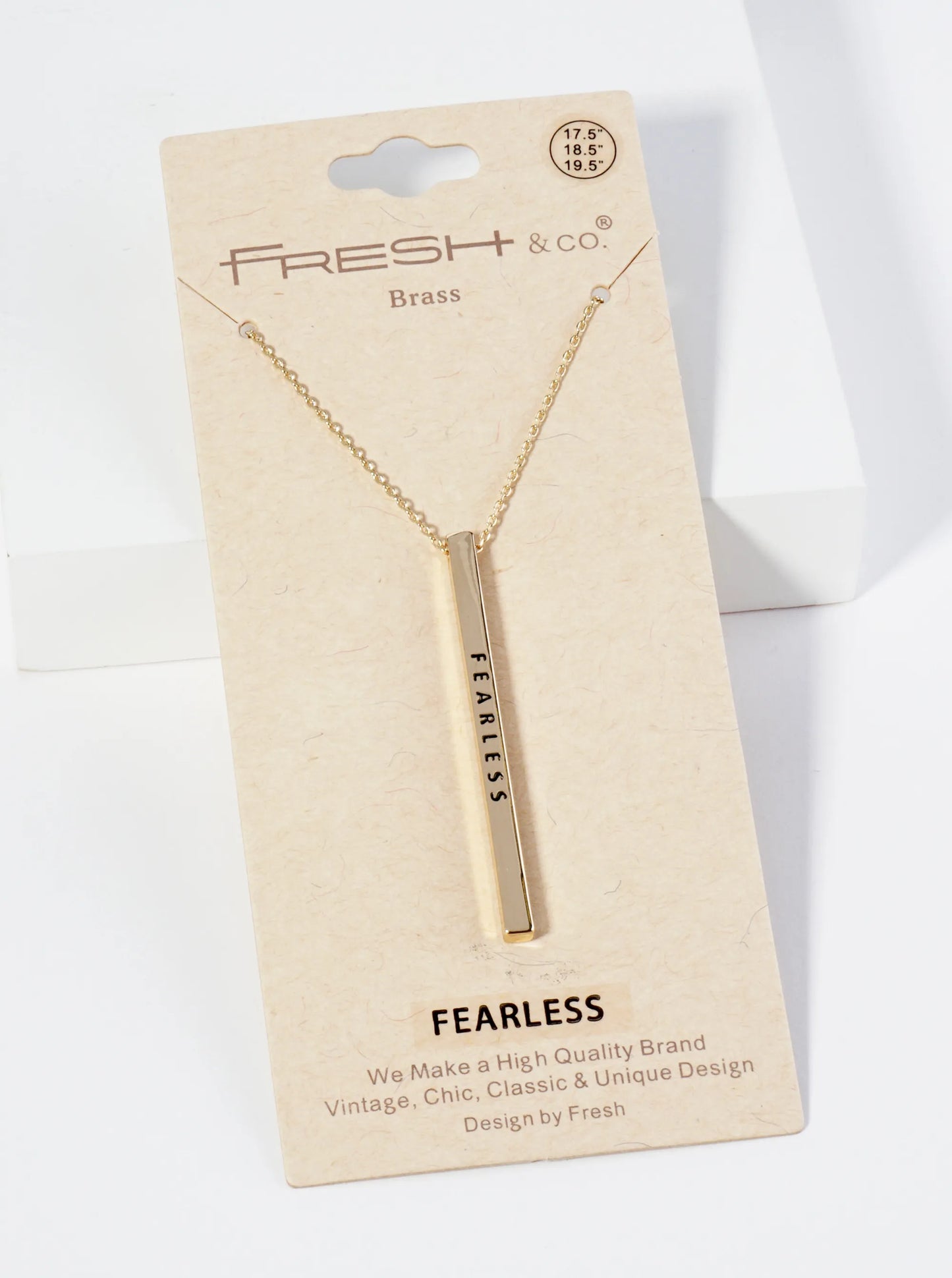 Fearless Engraved Vertical Bar Pendant Inspirational Necklace