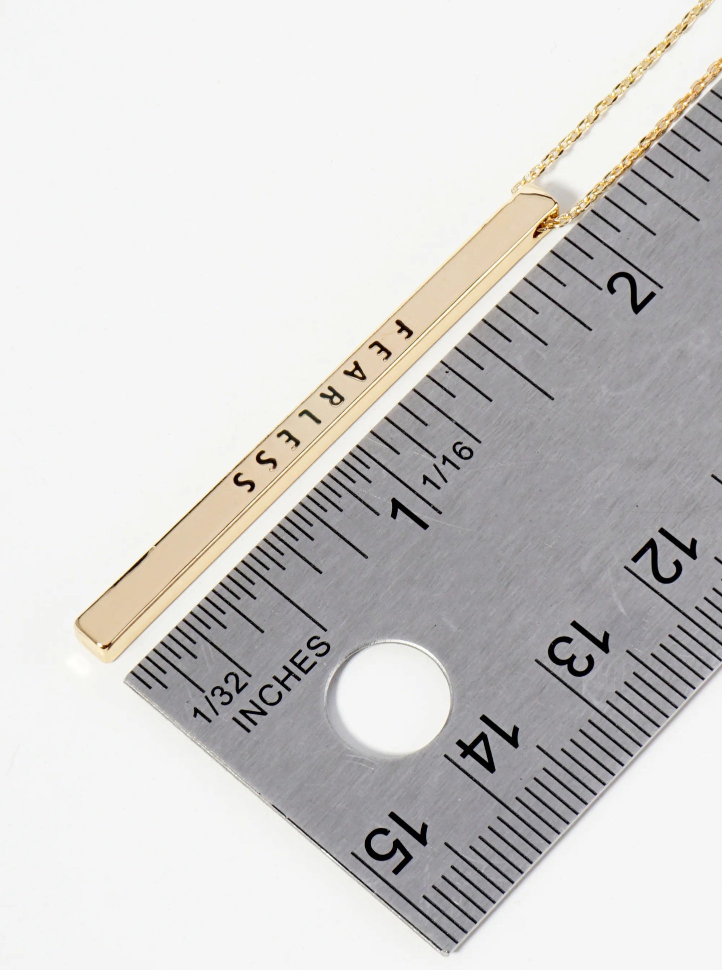 Fearless Engraved Vertical Bar Pendant Inspirational Necklace