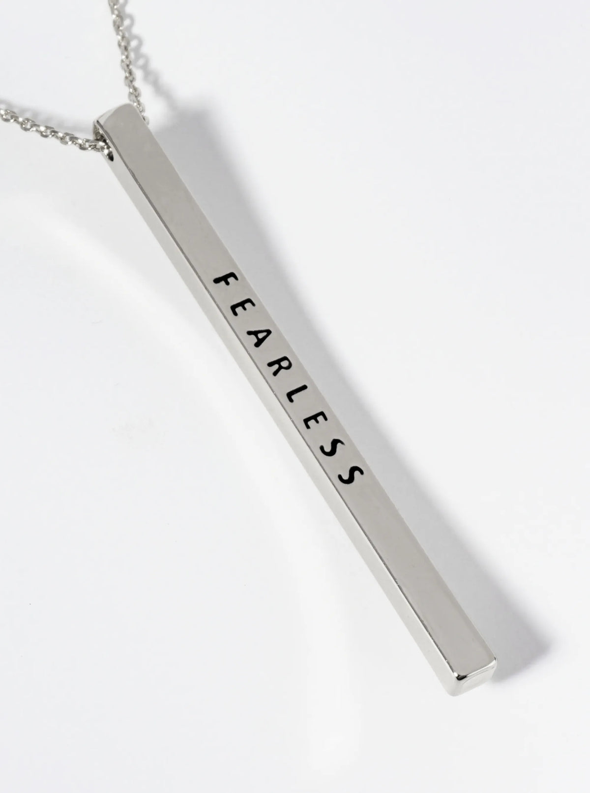 Fearless Engraved Vertical Bar Pendant Inspirational Necklace