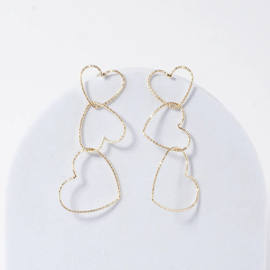 Feather Light PPF Brass Hearts Dangle Earrings