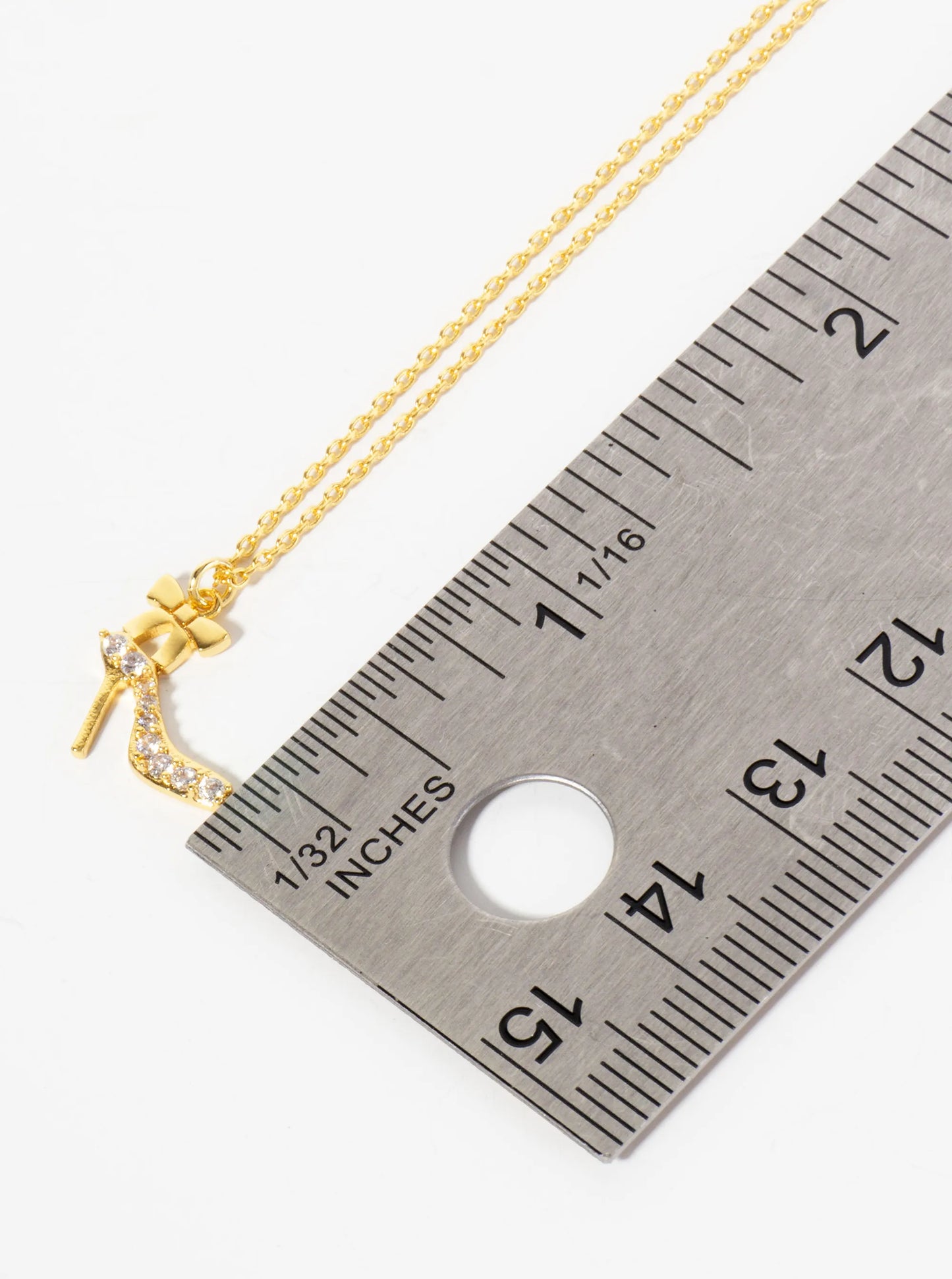 Feminine-theme 18K-Gold-Dipped Pave Set CZ High Heel And Ribbon Pendant Necklace