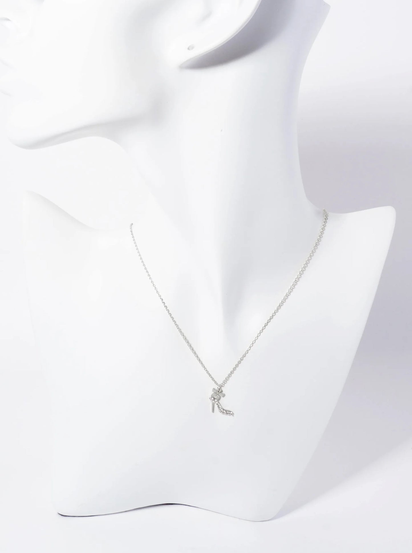 Feminine-theme 18K-Gold-Dipped Pave Set CZ High Heel And Ribbon Pendant Necklace