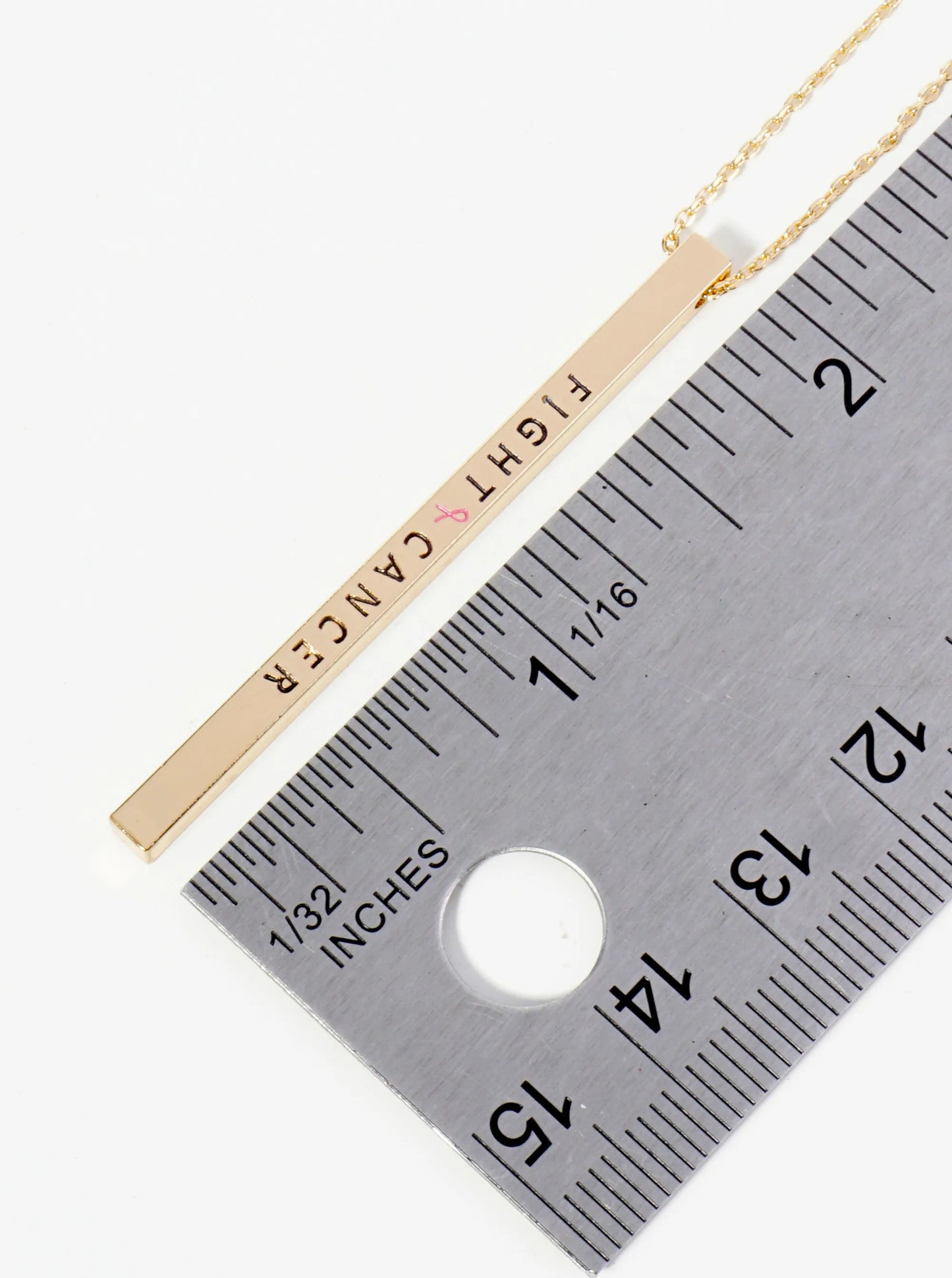 Fight Cancer Pink Ribbon Engraved Vertical Bar Pendant Inspirational Necklace