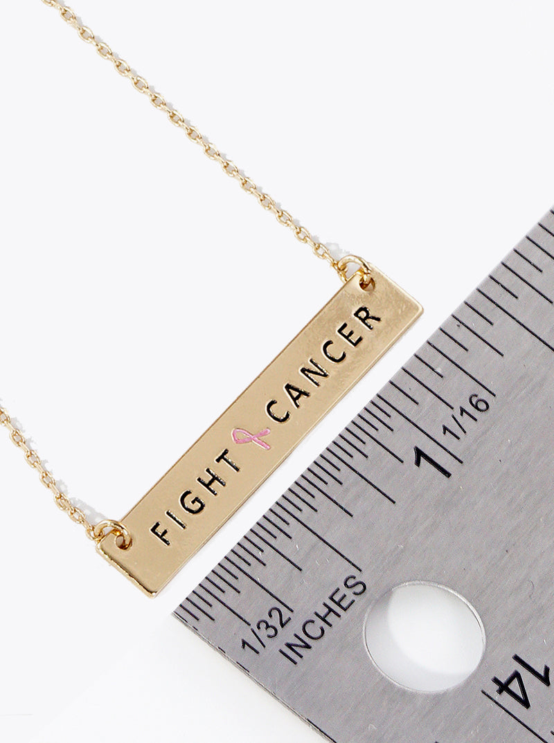 Fight Cancer Engraved Rectangle Pendant Pink Ribbon Inspirational Necklace