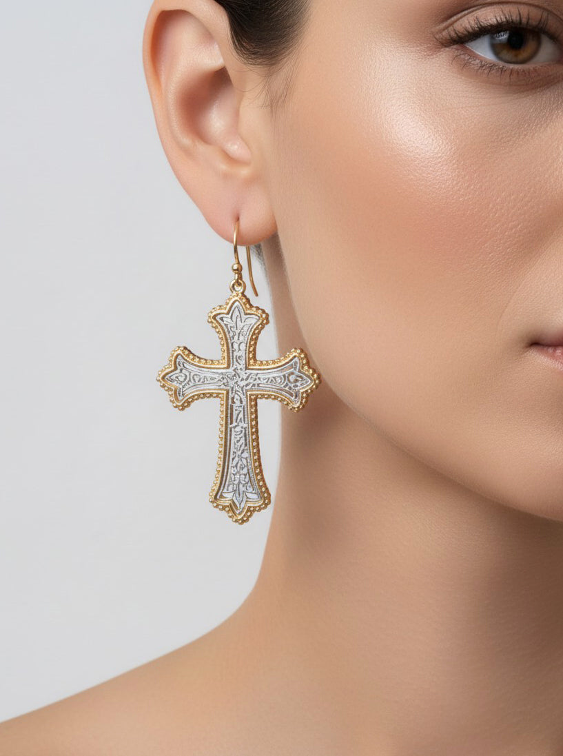 Filigree Cross Dangle Earrings